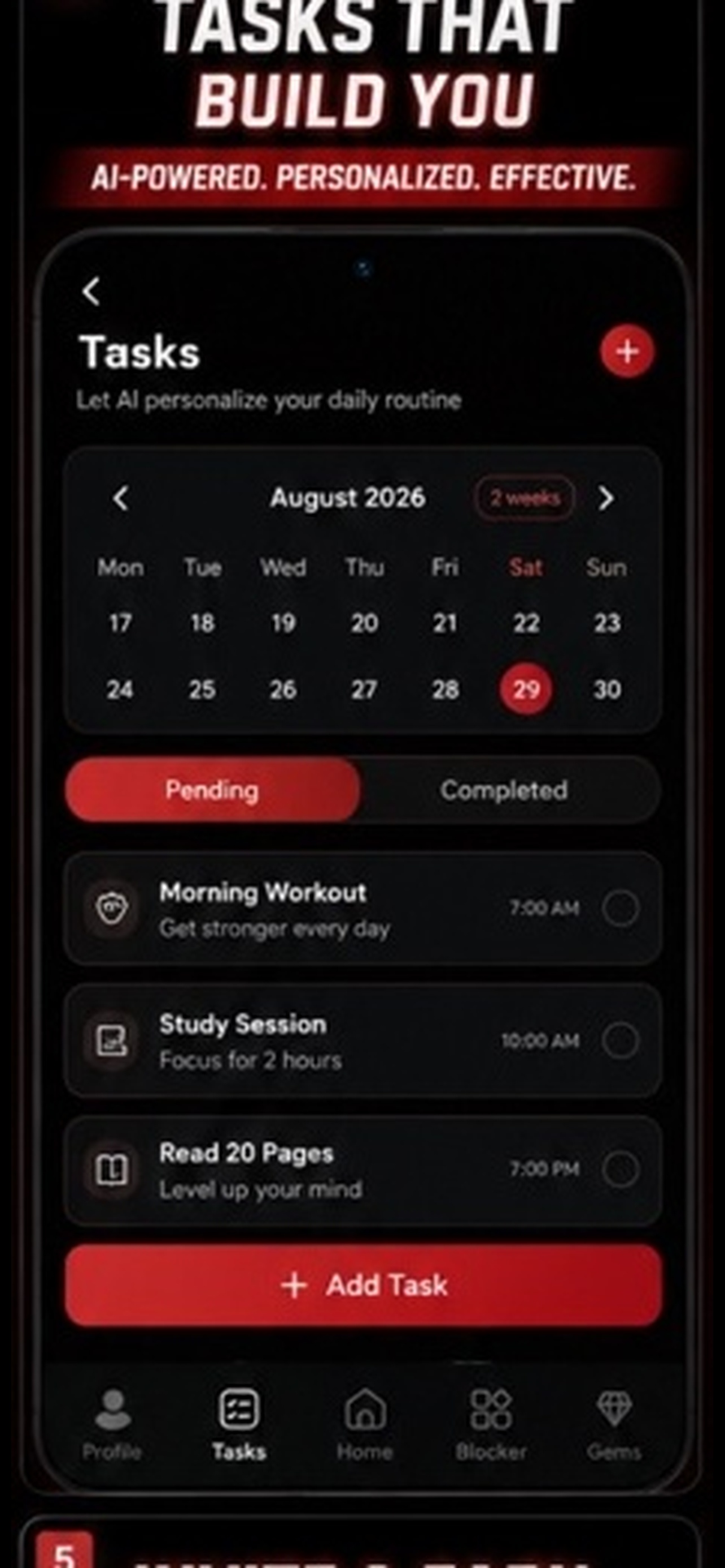 Liftora task planner showing organized daily tasks and routines
